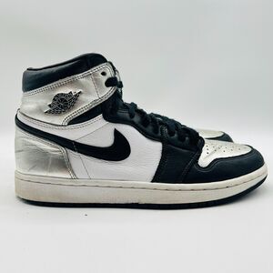Nike Jordan 1 Womens 8 Metallic Silver Black High OG Sneakers Shoes CD0461-001